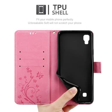 LG X POWER Suojakuori Lompakkokotelo (Vaaleanpunainen)
