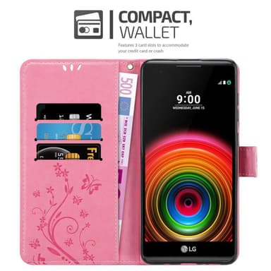 LG X POWER Suojakuori Lompakkokotelo (Vaaleanpunainen)