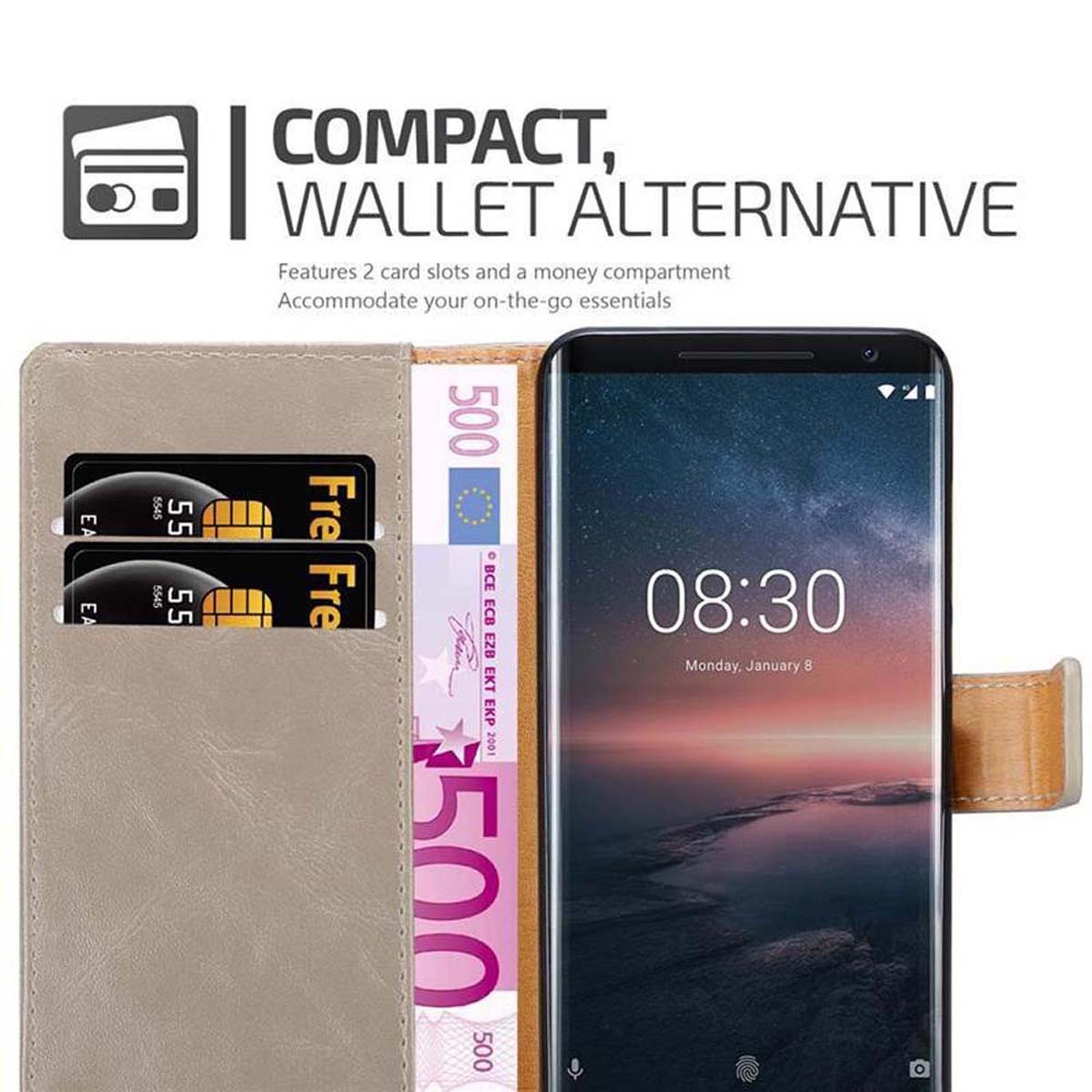 Nokia 8 Sirocco Suojakuori Lompakkokotelo (Ruskea)