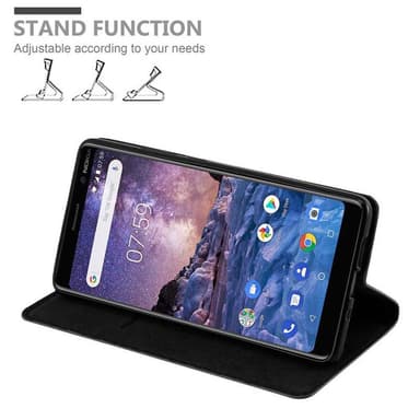 Nokia 7 PLUS Suojakuori Lompakkokotelo (Musta)