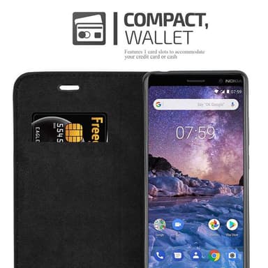 Nokia 7 PLUS Suojakuori Lompakkokotelo (Musta)