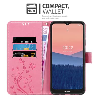 Nokia C21 Suojakuori Lompakkokotelo (Vaaleanpunainen)