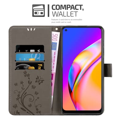 Oppo A94 5G Suojakuori Lompakkokotelo (harmaa)