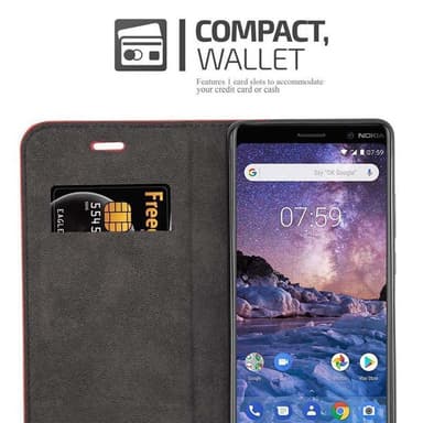 Nokia 7 PLUS Suojakuori Lompakkokotelo (Punainen)