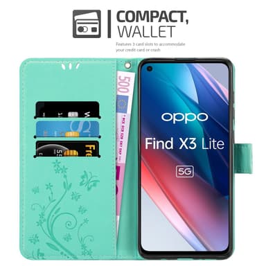 Oppo FIND X3 LITE Suojakuori Lompakkokotelo (Turkoosi)