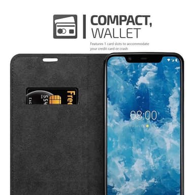 Nokia 7.1 PLUS / X7 Suojakuori Lompakkokotelo (Musta)