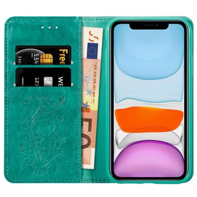 iPhone 11 Suojakuori Lompakkokotelo (Turkoosi)