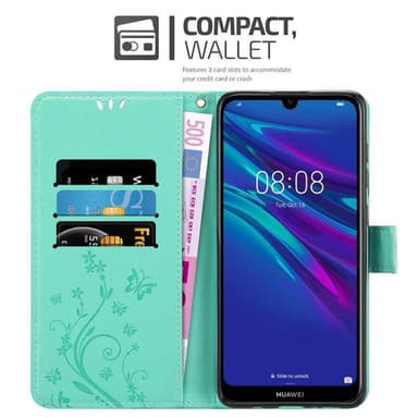 Huawei Y6 2019 Suojakuori Lompakkokotelo (Turkoosi)