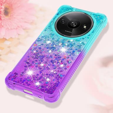 SKALO Xiaomi Redmi A3 Juoksuhiekka Glitter Sydämet TPU kuori - Turkoosi-Violetti