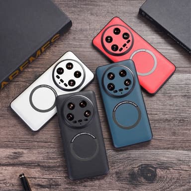 SKALO Xiaomi 14 Ultra 5G PU Nahka Hybrid Magnetic Ring Suojakuori - Musta