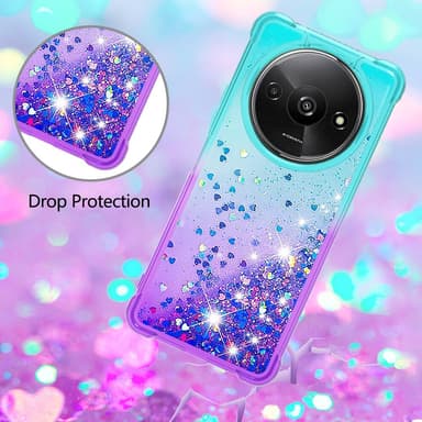 SKALO Xiaomi Redmi A3 Juoksuhiekka Glitter Sydämet TPU kuori - Turkoosi-Violetti
