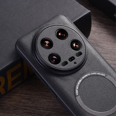 SKALO Xiaomi 14 Ultra 5G PU Nahka Hybrid Magnetic Ring Suojakuori - Musta