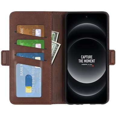 SKALO Xiaomi 14 Ultra 5G Premium Wallet Lompakkokotelo - Ruskea