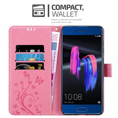 Honor 9 Suojakuori Lompakkokotelo (Vaaleanpunainen)