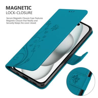 iPhone 15 PLUS Suojakuori Lompakkokotelo (Sininen)