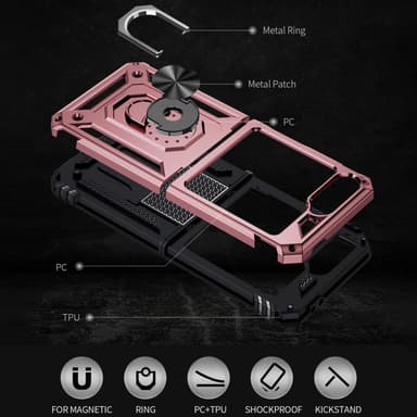 SKALO Samsung Z Flip6 Armor Hybridi metallirengas kuori - Ruusukulta