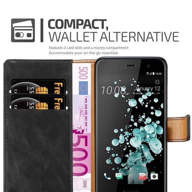 HTC U PLAY Suojakuori Lompakkokotelo (Musta)