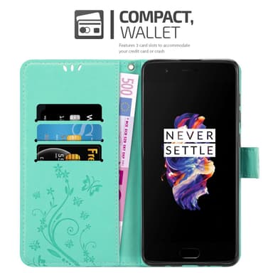 OnePlus 5 Suojakuori Lompakkokotelo (Turkoosi)