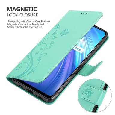 Realme 6 4G / 6s Suojakuori Lompakkokotelo (Turkoosi)