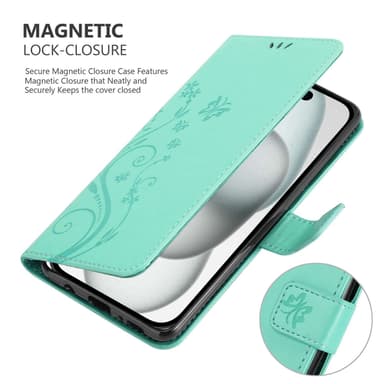 iPhone 15 PLUS Suojakuori Lompakkokotelo (Turkoosi)