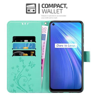 Realme 6 4G / 6s Suojakuori Lompakkokotelo (Turkoosi)
