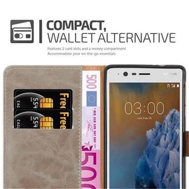 Nokia 3 2017 Suojakuori Lompakkokotelo (Ruskea)