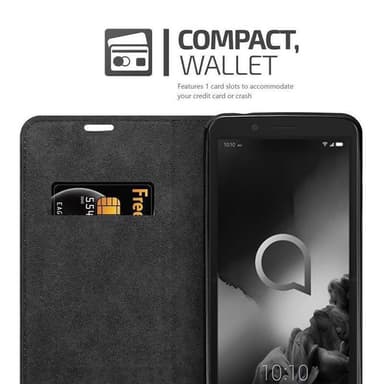 Alcatel 1C 2019 Suojakuori Lompakkokotelo (Musta)