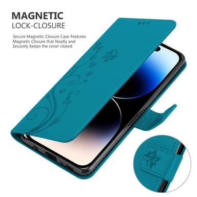 iPhone 14 PRO Suojakuori Lompakkokotelo (Sininen)
