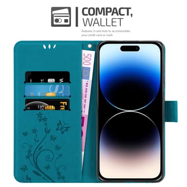 iPhone 14 PRO Suojakuori Lompakkokotelo (Sininen)