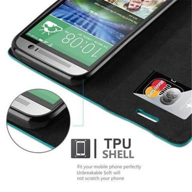 HTC ONE M8 Suojakuori Lompakkokotelo (Turkoosi)