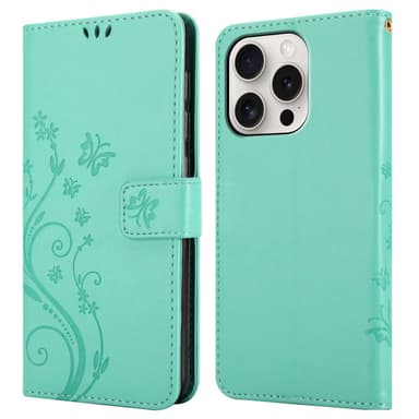 iPhone 15 PRO Suojakuori Lompakkokotelo (Turkoosi)