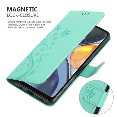 Motorola MOTO G22 Suojakuori Lompakkokotelo (Turkoosi)