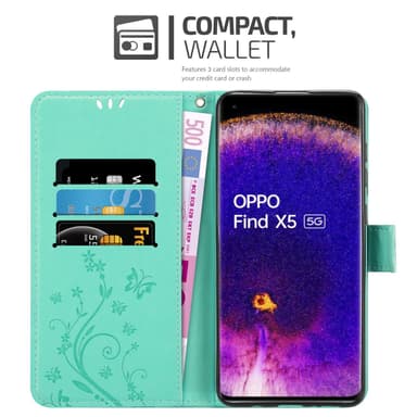 Oppo FIND X5 Suojakuori Lompakkokotelo (Turkoosi)