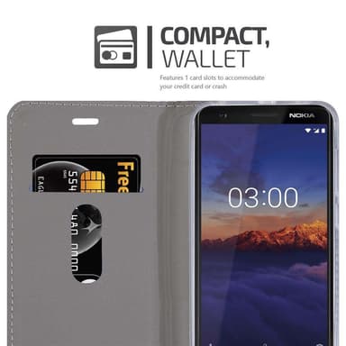 Nokia 3.1 Suojakuori Lompakkokotelo (harmaa)