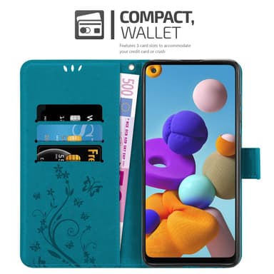 Samsung Galaxy A21s Suojakuori Lompakkokotelo (Sininen)