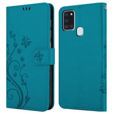 Samsung Galaxy A21s Suojakuori Lompakkokotelo (Sininen)