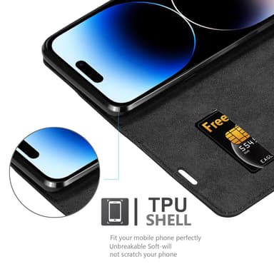 iPhone 14 PRO Suojakuori Lompakkokotelo (Musta)