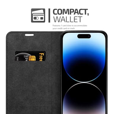 iPhone 14 PRO Suojakuori Lompakkokotelo (Musta)