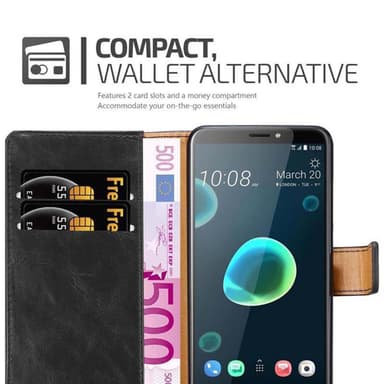 HTC Desire 12 PLUS Suojakuori Lompakkokotelo (Musta)