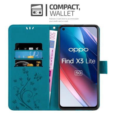Oppo FIND X3 LITE Suojakuori Lompakkokotelo (Sininen)