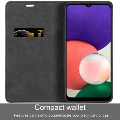 Samsung Galaxy A22 5G Suojakuori Lompakkokotelo (Musta)