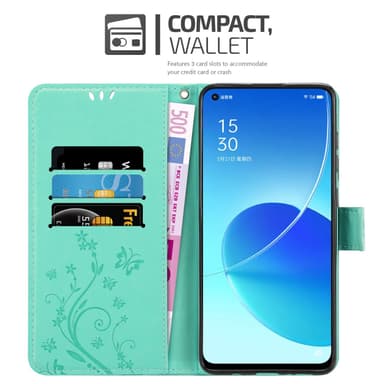 Oppo Reno6 5G Suojakuori Lompakkokotelo (Turkoosi)