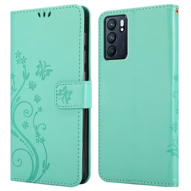 Oppo Reno6 5G Suojakuori Lompakkokotelo (Turkoosi)