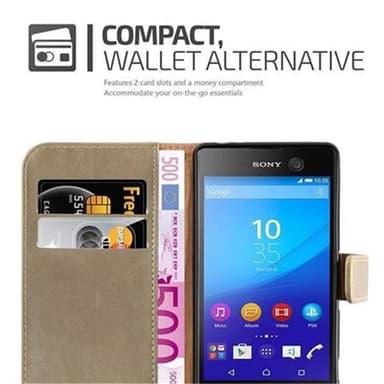 Sony Xperia M5 Suojakuori Lompakkokotelo (Ruskea)