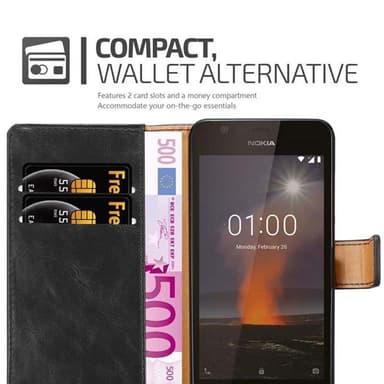 Nokia 1 2018 Suojakuori Lompakkokotelo (Musta)