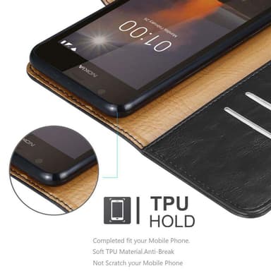 Nokia 1 2018 Suojakuori Lompakkokotelo (Musta)
