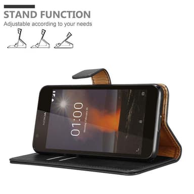 Nokia 1 2018 Suojakuori Lompakkokotelo (Musta)