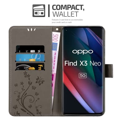 Oppo FIND X3 NEO Suojakuori Lompakkokotelo (harmaa)