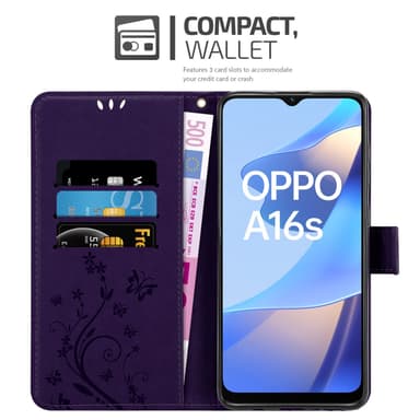 Oppo A16s / A54s Suojakuori Lompakkokotelo (Violetti)