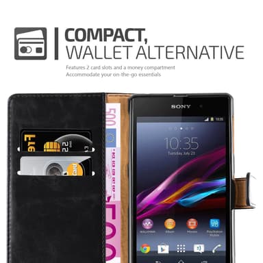 Sony Xperia Z Suojakuori Lompakkokotelo (Musta)